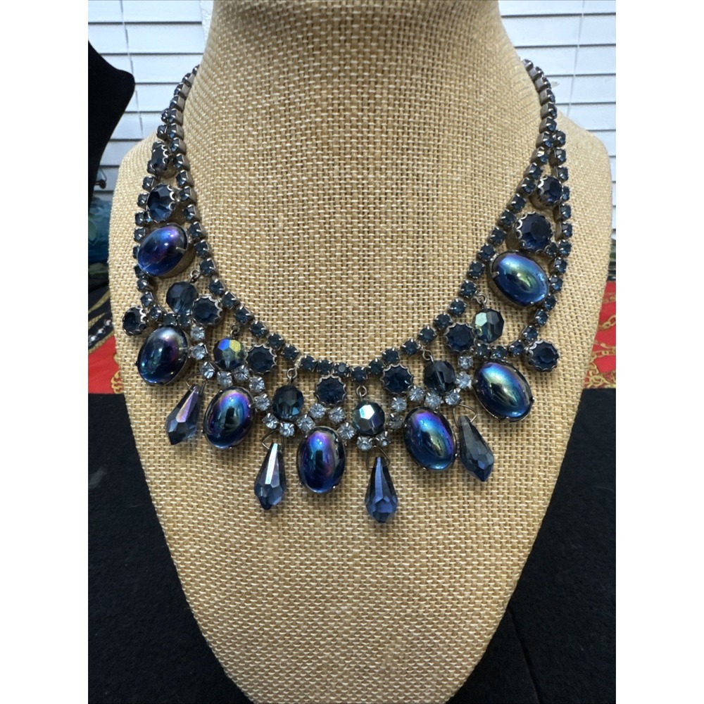 Vintage 1950's Faux Sapphire Glass Dramatic Juliana Style Necklace Multilayered